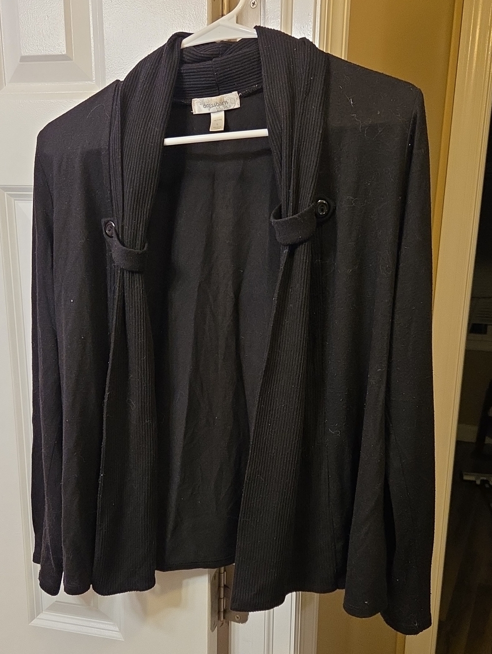 $5/$25- Dressbarn Petite Black Open Shawl-Collar Sweater